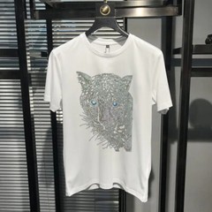 New Fashion Trend Leopard Hot Diamonds Rhinestones Summer Luxury Men T-Shirt