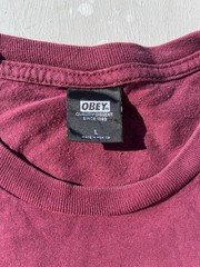 Men’s Obey T-Shirt Red Propaganda Logo L Streetwear Art Skull Graffiti HOLE 90s