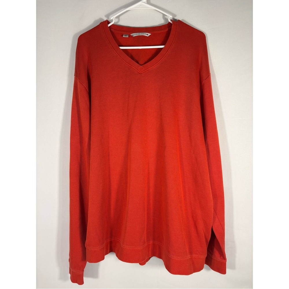 Cutter & Buck Orange 100% Cotton V Neck Knit Sweater Top Relaxed Fit Size XL