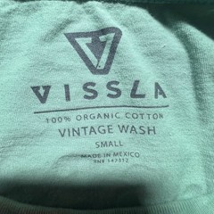 Vissla Mens Small Green Organic Cotton Graphic Pocket T-Shirt Vintage Wash