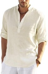 COOFANDY Men’s Cotton Linen Henley T-Shirt Long Sleeve Hippie Casual Beach Beige