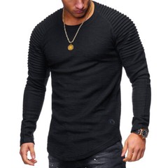 Mens Muscle T Shirt Slim Fit Top Gym Crew Neck Long Sleeve Plain Tee Shirt UK
