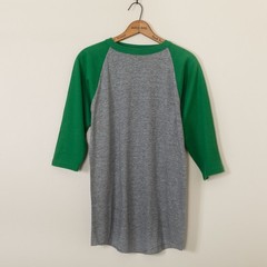 Vintage 70s 80s Blank Raglan Baseball T-Shirt Tri-Blend Single Stitch Green L