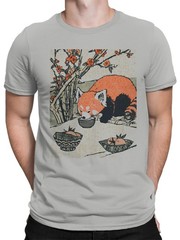 Red Panda with Bowls Under Blossoms Men’s T-shirt