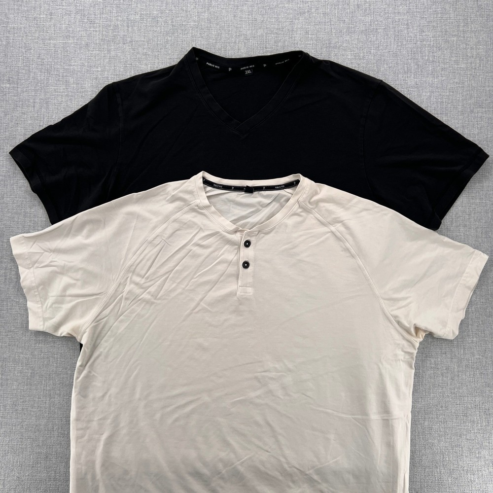 Public Rec V Neck Tee & Henley Shirt Lot Men XXL Black White Stretch Casual