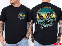 2 Sided Huntington Beach Surf City California Vintage Badge T-Shirt