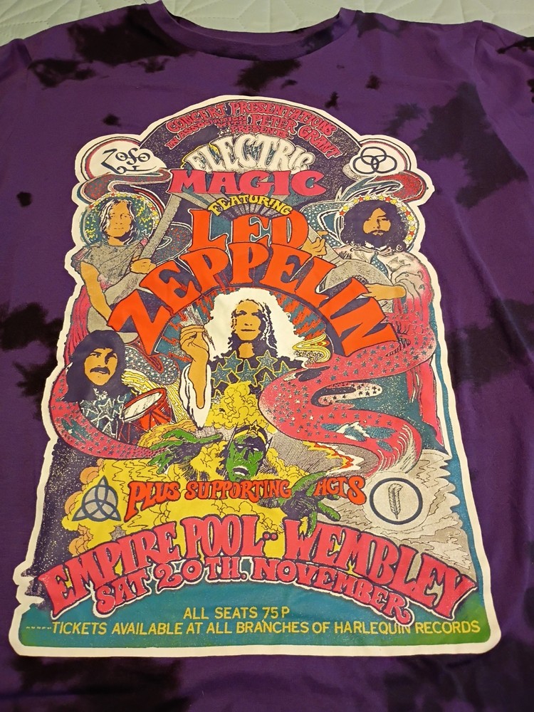 Men’s Electric Magic Featuring Led Zeppelin Graphic T-Shirt Purple Tie-Dye M New