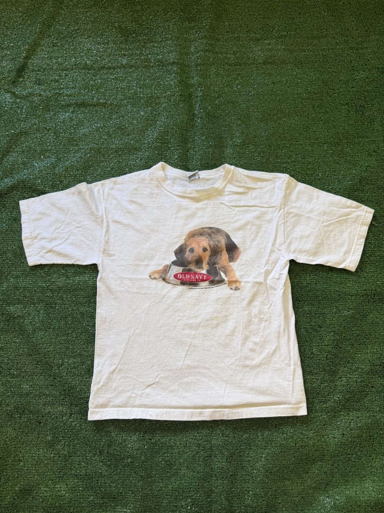 Womens Vintage Old Navy Dog 90s White Graphic T-shirt Large Cute Animal – Flaws