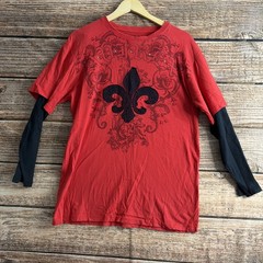 FLAW- Avirex Shirt Mens Extra Large Red Thermal Sleeve Logo y2k (FITS SLIM)