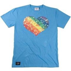 NWT Queer Eye Cyan Sequin Tee Blue Heart Graphic T-Shirt QE116-S Size Small
