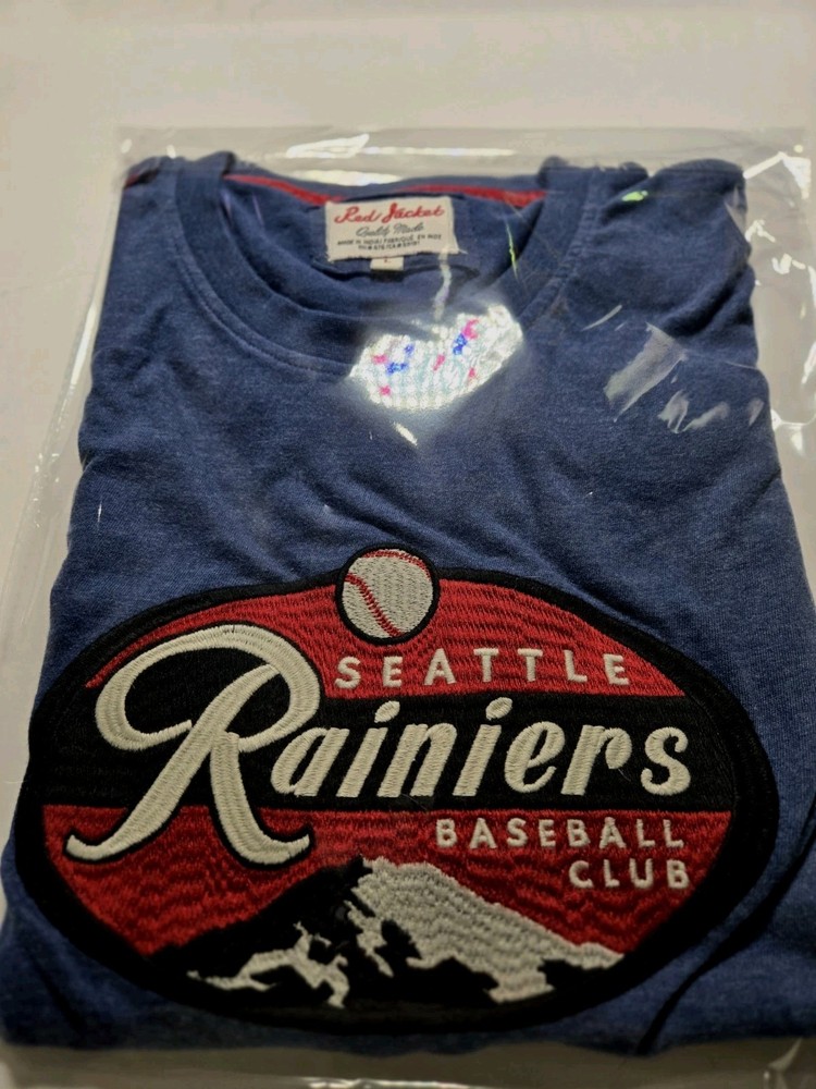 Red Jacket Brass Tacks Seattle Rainiers Crew Tee-Heather Grey Large embroidered