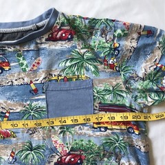 Free Planet Mens M T-Shirt Surf Board Palm Trees Beach Print Short Sleeve Cuff