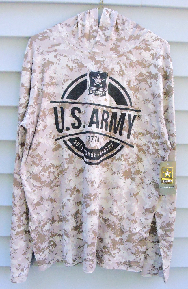 US Army Men T-Shirt Large Brown Digital Camo Hooded Long Sleeve – HKY Sportswear