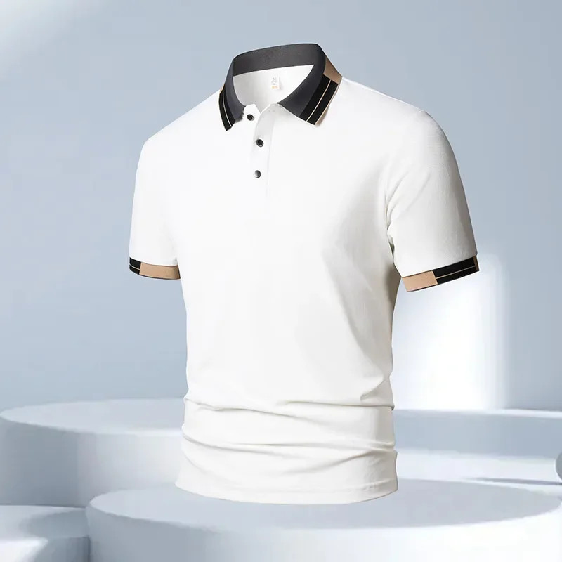 New Men’s Business Casual Short Sleeved Shirt Solid Color Polo Shirt Fashionable