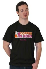 Coffee And Jesus Christ Religious Christian Adult Short Sleeve Crewneck Tee