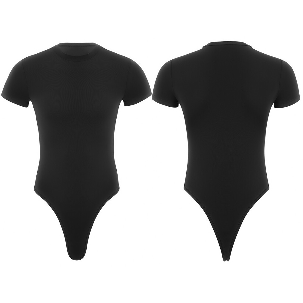 Mens Short Sleeve Bodysuits Athletic High Waist Jumpsuit Stretchy Button Bodycon