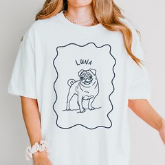 Custom Dog Photo Art Comfort Tee Personalized Pet Portrait Doodle Shirt