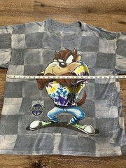 Vintage 90s Tazmanian Devil Looney Tunes Flashback Checkered Tshirt Size XL