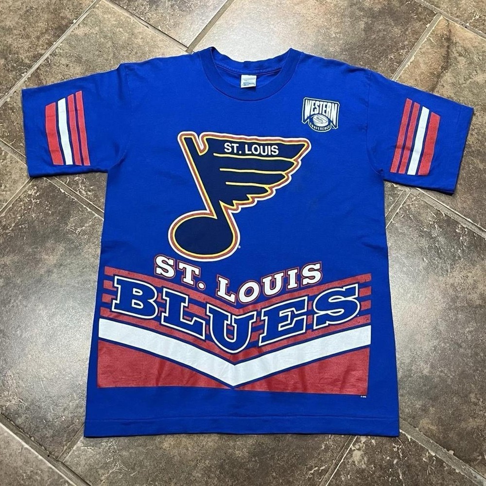 Vintage 90s Salem Sportswear NHL St. Louis Blues AOP Hockey Tshirt Men’s Large