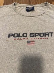 Vintage 90s Polo Sport Ralph Lauren Spell Out Flag Logo Gray Tee Shirt Men’s XL