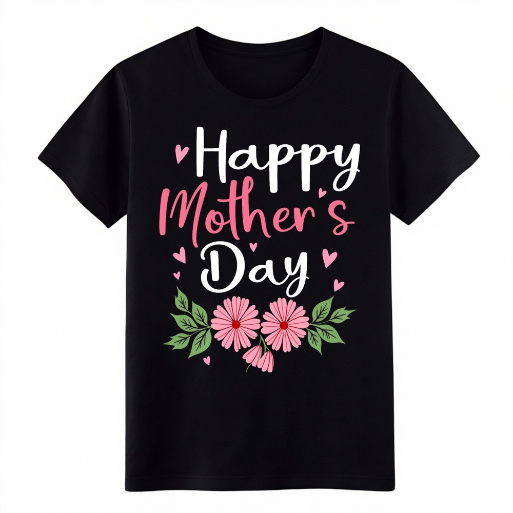 Happy Mother’s Day Floral Graphic T-Shirt, Cute Pink Flower Mom Casual Tee