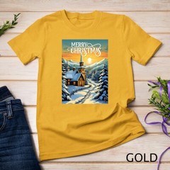 Christmas Church in the Mountains A Peaceful Scene #1 Funny Unisex T-shirt