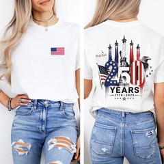 America 250 Shirt, 1776 to 2026 Fighter Jet Tee, Front and Back Print Patriotic