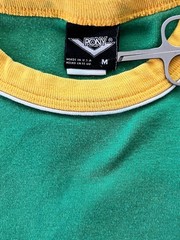 PONY Men’s Medium Green/Yellow Ringer T-Shirt Graphic Logo Crew Neck VNTG RETRO