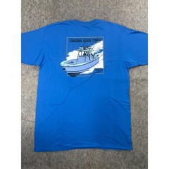 Columbia PFG Mens XL Blue Chasing Good Times Fishing Boat Graphic T-Shirt Cotton