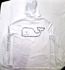 Vineyard Vines Hooded T Shirt Mens Size S White with Navy Whale Logo Pocket