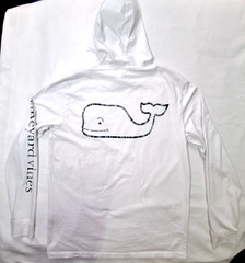 Vineyard Vines Hooded T Shirt Mens Size S White with Navy Whale Logo Pocket