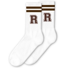Brown Initial Stripes Socks with Letter R, Retro Athletic Style Socks, Person…