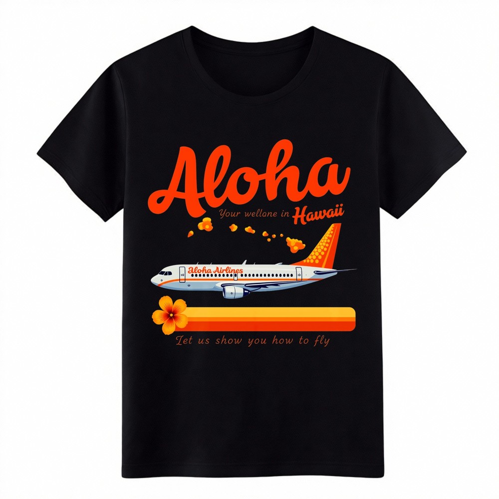 Unisex Aloha Airlines Hawaii Retro Airplane Vacation Graphic T-Shirt Cotton Tee