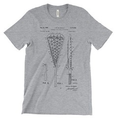 Lacrosse Patent T-Shirt.100% Cotton Soft Comfy Tee on Black White or Gray. NEW