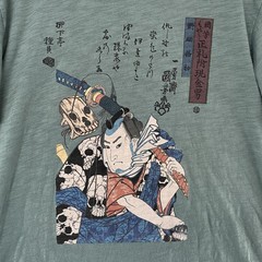 Uniqlo MFA Boston Shirt Mens Large Green Samurai Skull Japanese Art Graphic Tee