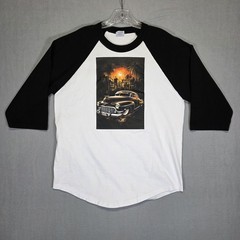 Shaka Active Shirt Mens Large White Black Baseball Raglan Hot Rod Car Y2K