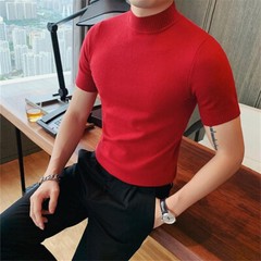 Knitted T-shirt men’s stretch turtleneck top Tight-fitting underneath a t-shirt