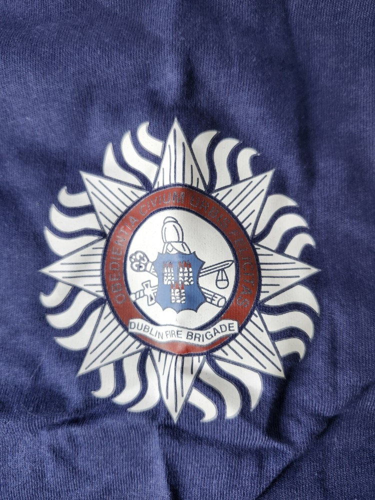 Dublin Fire Brigade Navy Blue Mens XL Logo T Shirt Screen Stars Fruit Of Loom