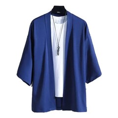 Men’s Lightweight Kimono Shirt Seven Sleeve Open Front Cardigan Japanese