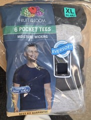 Fruit Of The Loom Men’s 6pk Pocket Tees Size L New Moisture Wicking Eversoft