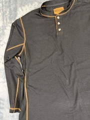 Venado Mens Long Sleeve Henley Shirt Black With Contrast Stitching Large