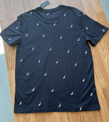 Nautica Men’s T-Shirt Size XL Navy Blue All Over Logo Print Crew Neck NEW