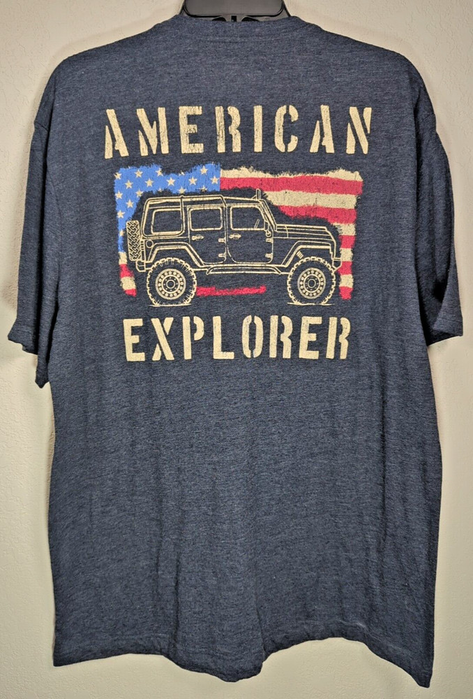 GH Bass American Explorer Jeep Wrangler Tee Shirt Size Large Dark Blue NWT