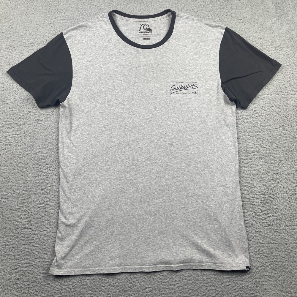 Quick Silver Mens Shirt XL Heathered Gray Black Sleeve Trim Back Hit Skater Surf