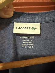 Lacoste Blue V-Neck Lightweight Pima Cotton Jersey Crocodile Logo Men’s L