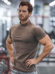 Men’s Muscle Slim Fit T Shirt Streetwear Solid Colors Gym High Neck