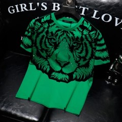 New Men Luxury Tiger Rhinestones Fashion Black Green T-Shirt High Quality