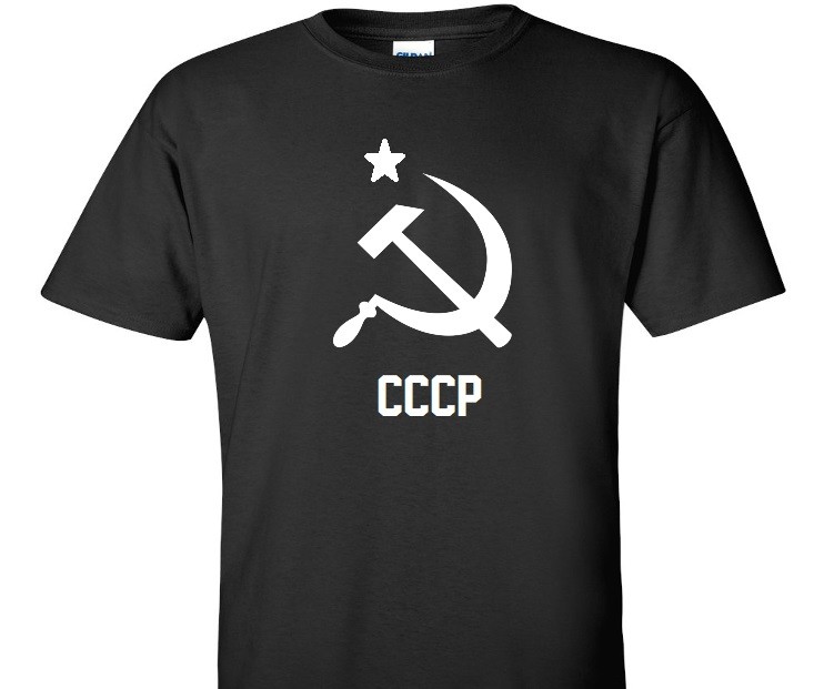 CCCP White Logo T-shirt SOVIET RUSSIA 80s KGB POLITICAL Black Cotton Shirt S-5XL