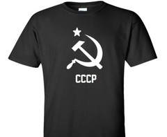 CCCP White Logo T-shirt SOVIET RUSSIA 80s KGB POLITICAL Black Cotton Shirt S-5XL