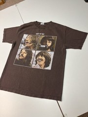 Vintage Beatles Let It Be T Shirt Mens Medium Brown Fade Rock Band Tee Y2K